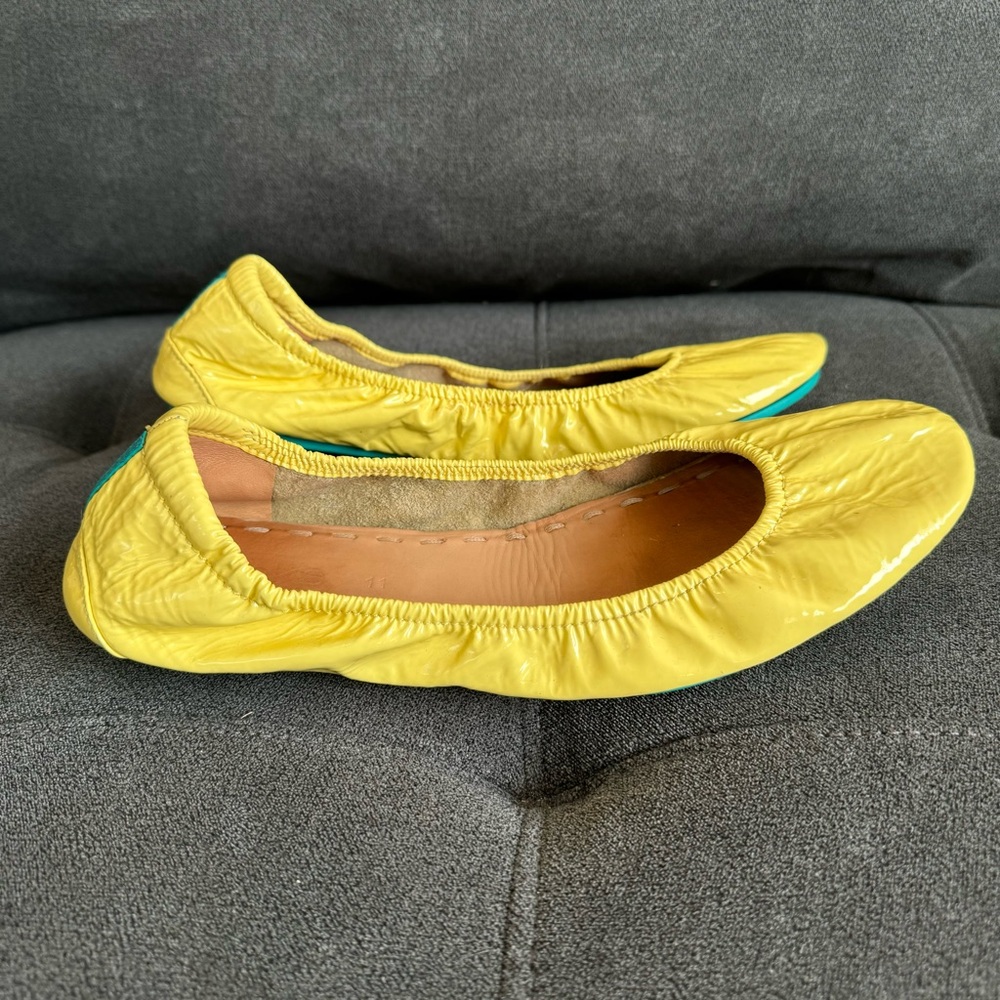 Tieks Yellow Flats with Green Soles - Picture 6 of 14